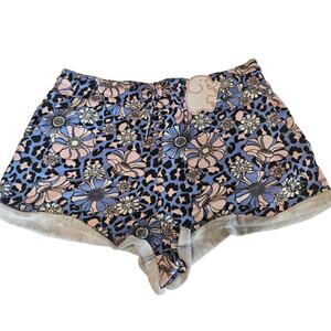 NEW Ivory Ella Floral Leopard Fleece Cut Off Lounge Bed Sweat Short Size L 3425